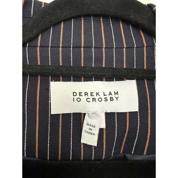 Derek Lam 10 Crosby Power Stripe Blazer Pleated Navy Blue Yellow Structured Sz 8 - Picture 3 of 14